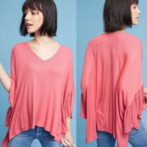 ANTHROPOLOGIE AKEMI + KIN Women's MED LARGE Capa Flutter Sleeve V Neck Top - Picture 10 of 15